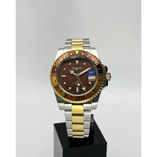 Custom Seiko Mod • 2-Tone Gold Chocolate Nipple Automatic GMT • 40mm
